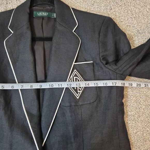 Lauren Ralph Lauren Monogram Linen-Blend Blazer Black Size 6 - Picture 3 of 9